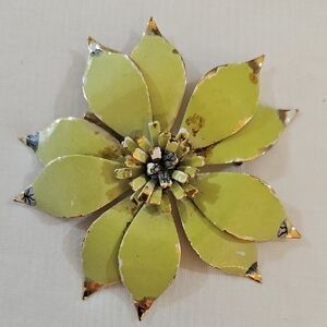 Vintage Green Enamel Flower Brooch